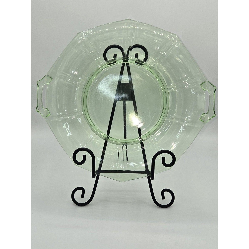 Depression Glass Green‎ Uranium Serving Plate with Handles 11.5"